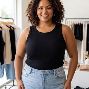 H&M Black Ribbed Tank Top - Scoop Neck